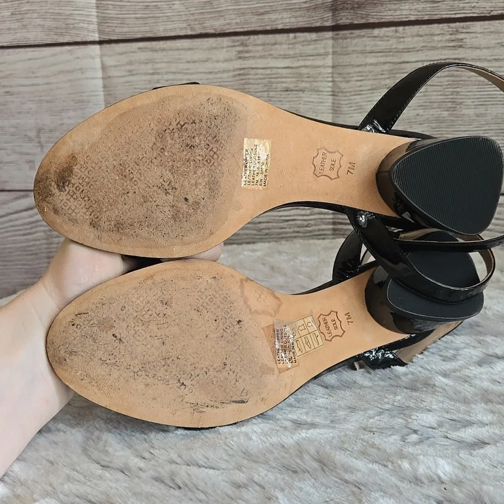 Tory Burch Black/Tan Strappy Heels, Womens 7M, Great Condition - Picture 9 of 9